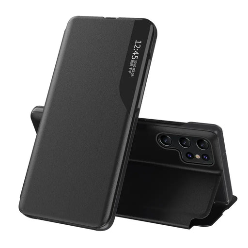 Eco Leather View Case for Samsung Galaxy S25 Ultra with Flip and Stand - Black - Cell phone cases and covers<<<HurtelXML