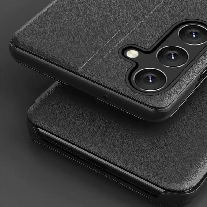 Eco Leather View Case for Samsung Galaxy S25 with Flip Stand - Black - Cell phone cases and covers<<<HurtelXML