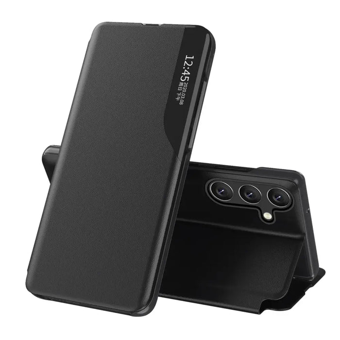 Eco Leather View Case for Samsung Galaxy S25+ with Flip Stand - Black - Cell phone cases and covers<<<HurtelXML