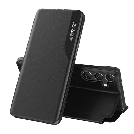 Eco Leather View Case for Samsung Galaxy S25 with Flip Stand - Black - Cell phone cases and covers<<<HurtelXML