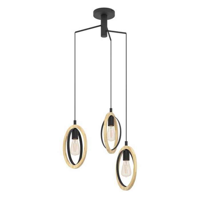 PENDANT E27 TRIPLE BLACK/WOOD F62CM EGLO BASILDON