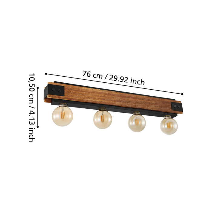 CEILING LAMP E27 QUAD BLACK/WOOD EGLO LAYHA