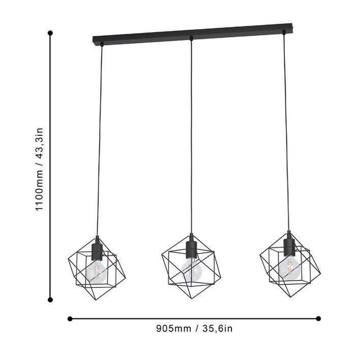 PENDANT 3XE27 BLACK EGLO STRAITON