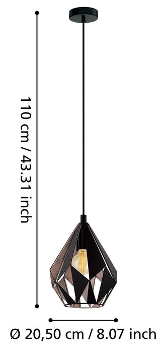 PENDANT E27 BLACK EGLO CARLTON 1