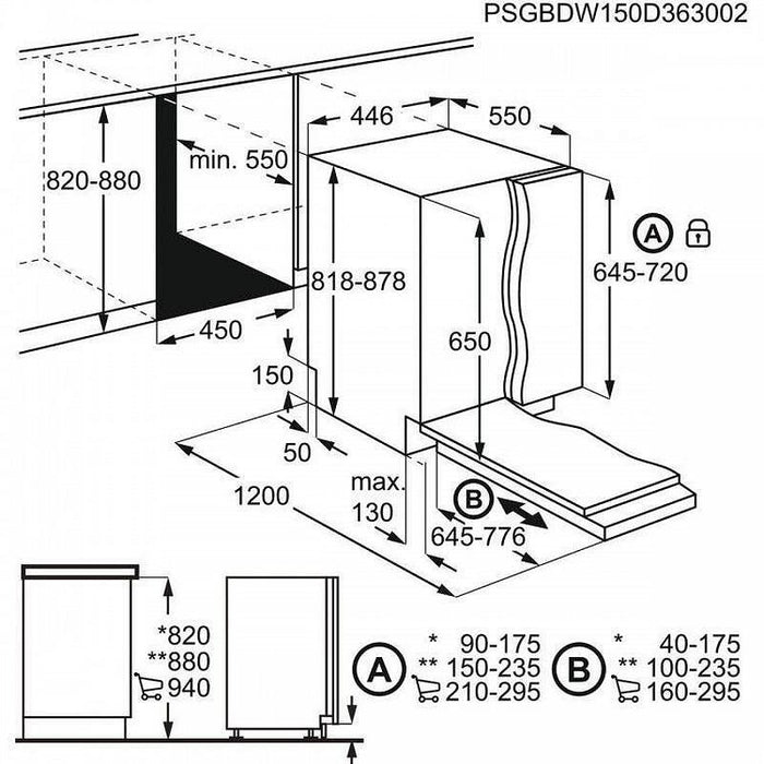 Built-in dishwasher Electrolux EEG62310L, 450 W, mm, 9 place settings, D