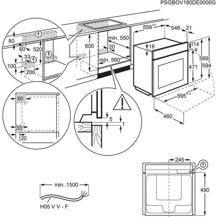 Built-in oven Electrolux EOD5F71Z***, 72, Push buttons, A, Water cleaning