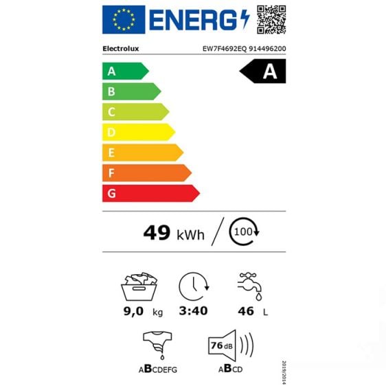 Washing machine ELECTROLUX EW7F4692EQ, 9 kg, 1600 rpm, Inverter motor, Wi-Fi