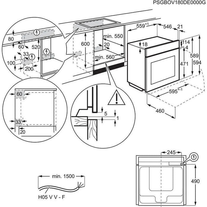 Built-in oven ELECTROLUX LOF4P06BK, 65 l, SurroundCook®, Pyrolysis, A+