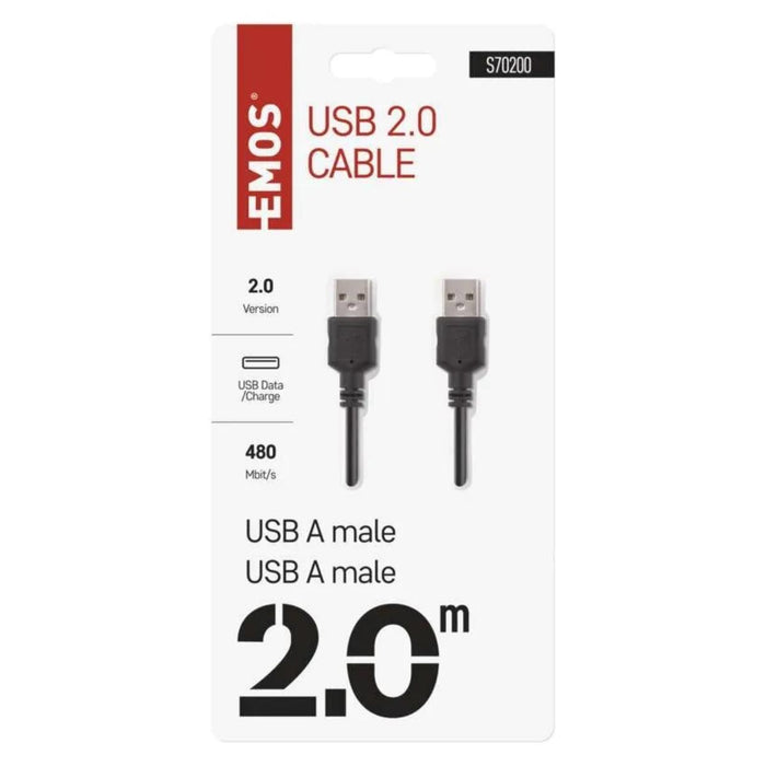 USB CABLE 2.0 USB A MALE 2M BLACK EMOS