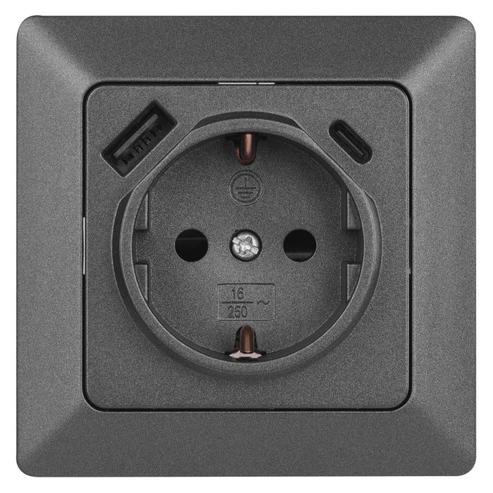 CONTACT WITH USB-A+C 3.0A ANTHRACITE EMOS