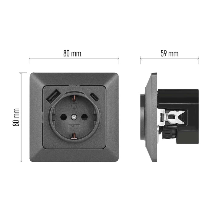 CONTACT WITH USB-A+C 3.0A ANTHRACITE EMOS