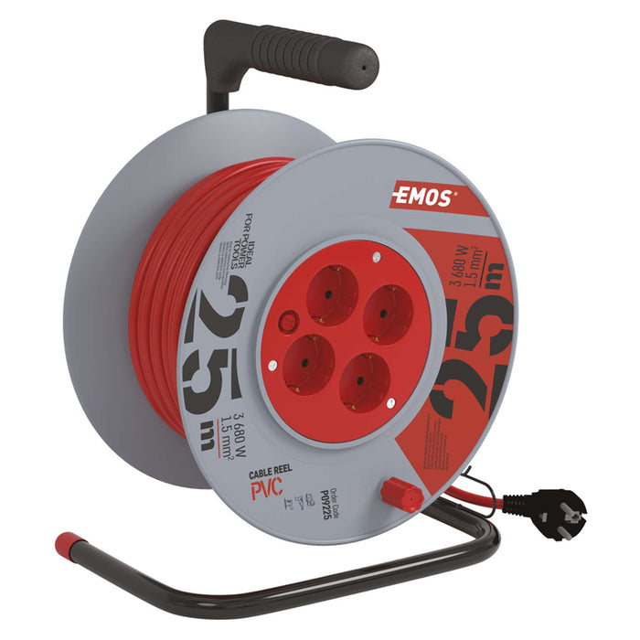 REEL EXTENSION 25M - G3X1.5MM2 - 4 SOCKETS EMOS ORANGE CABLE