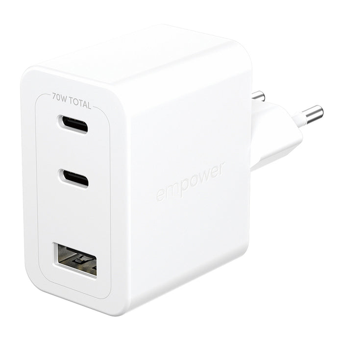 CHARGER 220V EMPOWER 70W 2xUSB-C+A WH