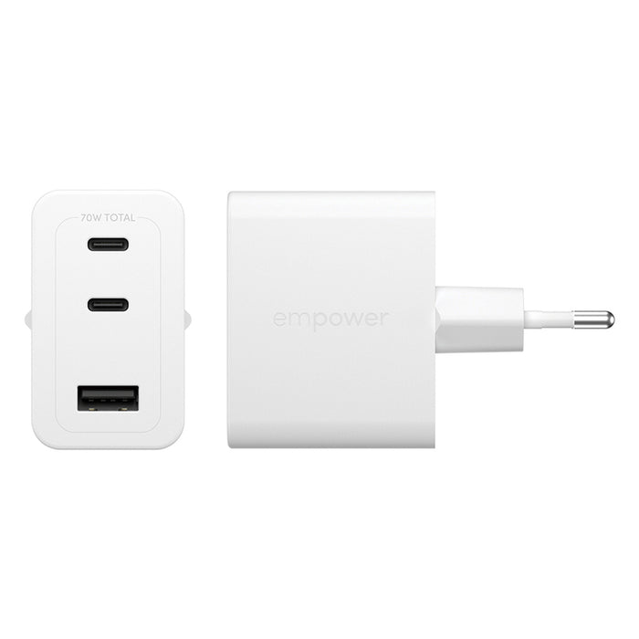 CHARGER 220V EMPOWER 70W 2xUSB-C+A WH