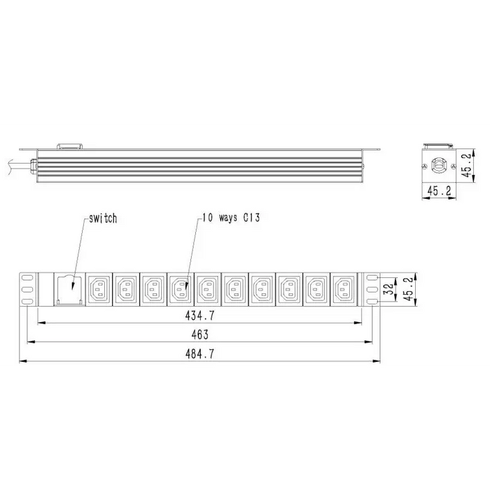 EnerGenie EG-PDU-10C132C19 Power distribution unit (PDU) 10 pcs C13 sockets 1U 16A C20 plug 2 m cable black - PDU power