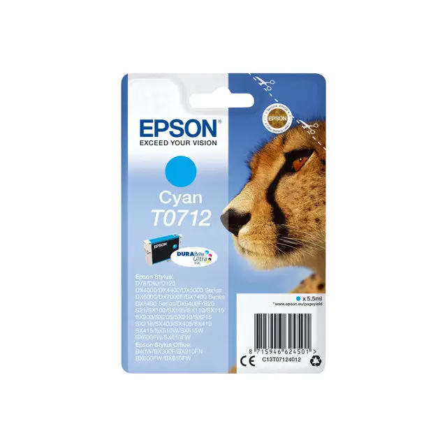 EPSON 1LB T0712 ink cartridge cyan standard capacity 5.5ml 1-pack RF-AM blister w/s - Мастила и Мастилени