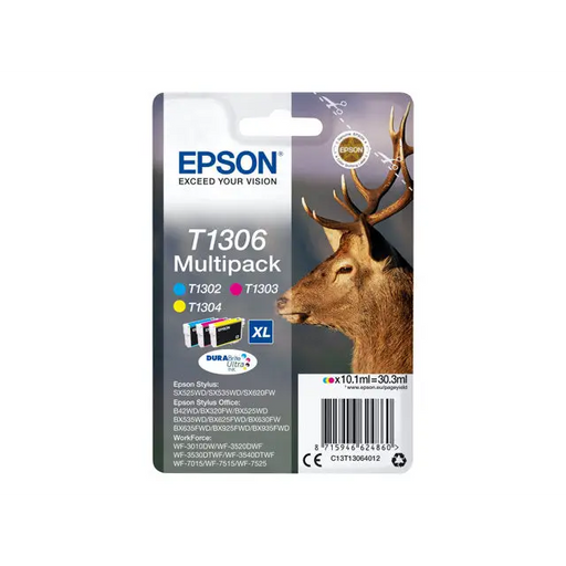 EPSON 1LB T1306 ink cartridge tri-colour extra high capacity 3 x 10.1ml 3-pack blister without alarm - DURABrite Ultra
