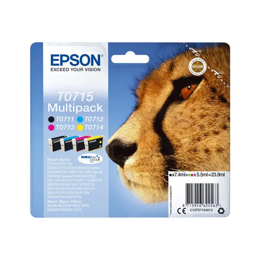 EPSON 2LB T0715 ink cartridge black and tri-colour standard capacity black 7.4ml colour 3 x 5.5ml 4-pack blister