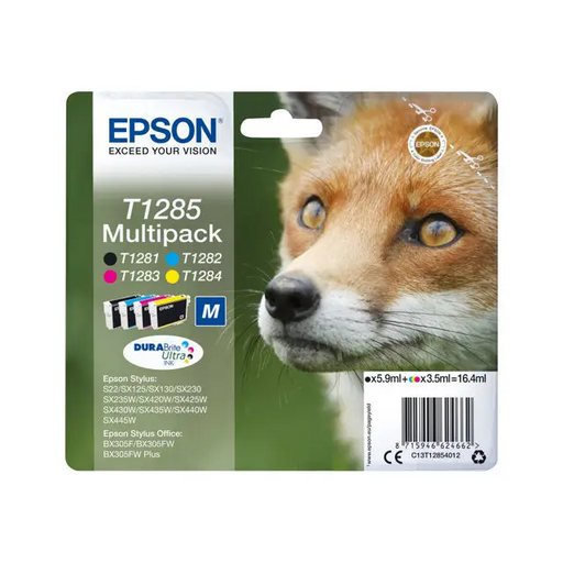 EPSON 2LB T1285 ink cartridge black and tri-colour standard capacity 5.9ml and 3 x 3.5ml 4-pack blister without alarm
