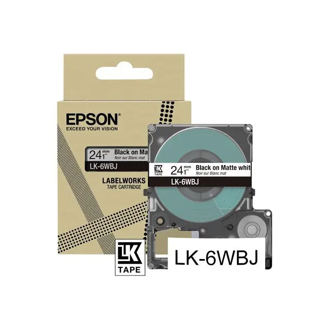 EPSON Matte Tape White/Black 24mm 8m LK-6WBJ - Специализирани хартии<<<Консумативи - Хартия<<<Печат Сканиране и