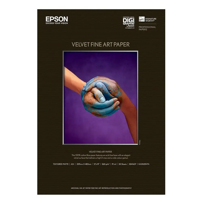 EPSON S041637 Velvet fine art paper inkjet 260g/m2 DIN A3+ 20 sheets 1-pack - Офис и Фото хартии<<<Консумативи