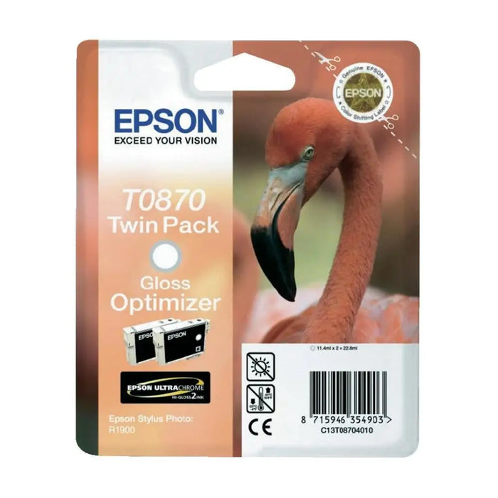 EPSON T0870 ink cartridge gloss optimizer standard capacity 2 x 11.4ml 2-pack blister without alarm - Мастила и