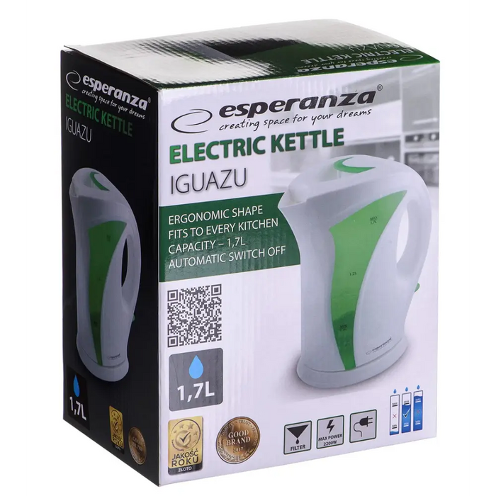 Esperanza EKK018G Electric kettle 1.7 L White / Green - Electric kettlesAGD-CZE<<<Home Appliance