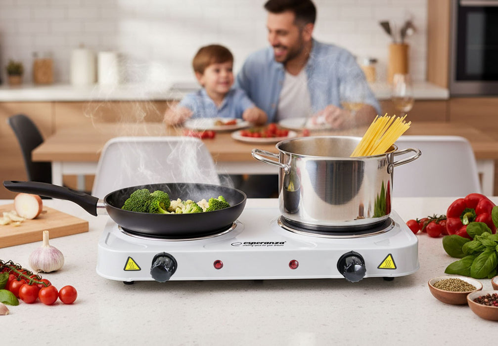 Esperanza EKH010W Adjustable electric cooker, 2 heating fields, white