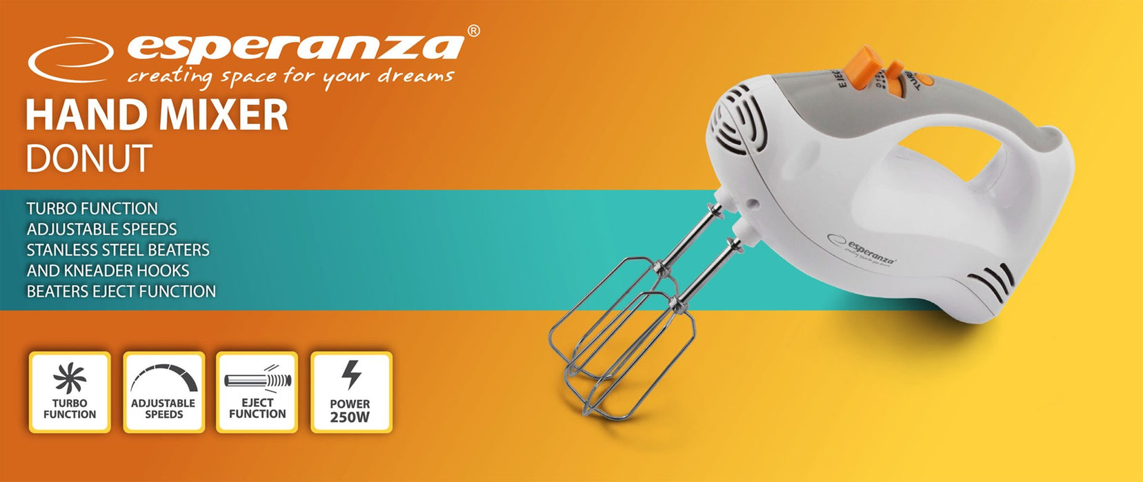 Esperanza EKM009 Hand mixer Gray, White 250 W
