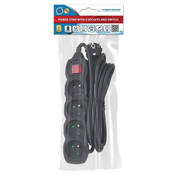 Esperanza ELK213K power extension 3 m 4 AC outlet(s) Indoor Black