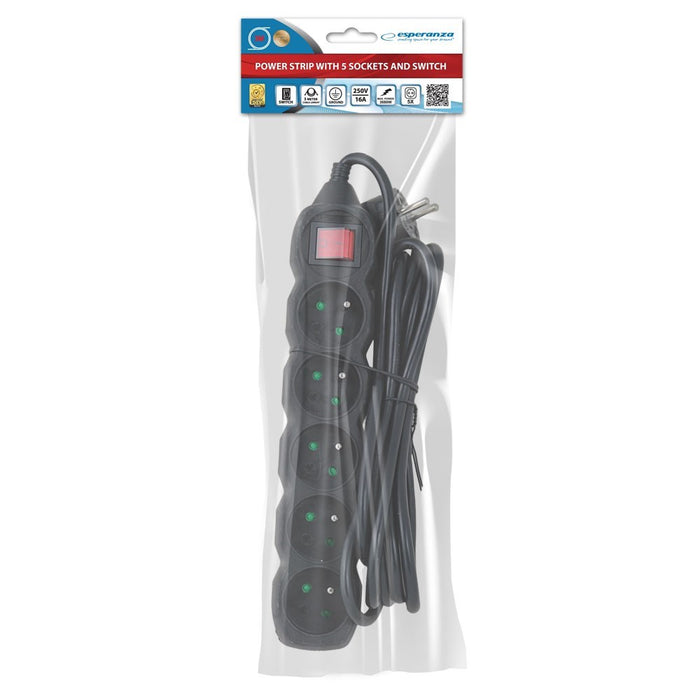 Esperanza ELK215K power extension 3 m 5 AC outlet(s) Indoor Black