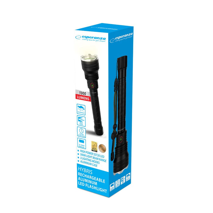 Esperanza EOT068 Flashlight Black, Rechargeable LED Flashlight