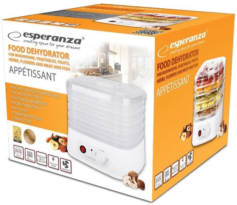 Esperanza EKD004 Food dehydrator,Transparent,White 250 W