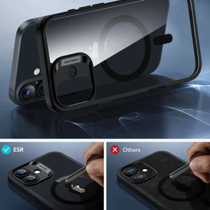 ESR Classic Hybrid Halolock MagSafe Case Set + Tempered Glass for iPhone 16 Plus - Clear with Black Frame - Cell phone