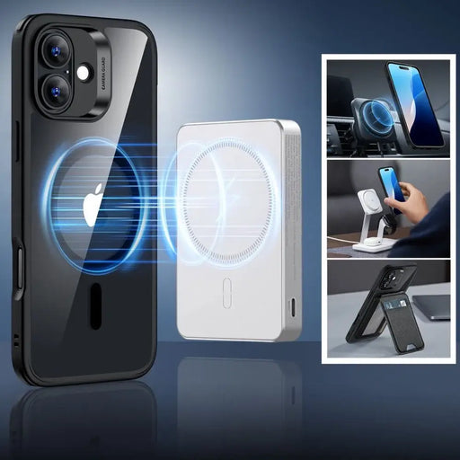 ESR Classic Hybrid Halolock MagSafe Case Set + Tempered Glass for iPhone 16 Plus - Clear with Black Frame - Cell phone