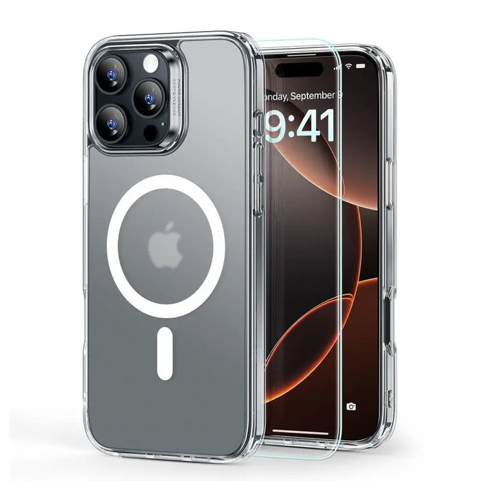 ESR Classic Hybrid Halolock MagSafe Case + Tempered Glass for iPhone 16 Pro Max - Semi-Transparent - Cell phone cases
