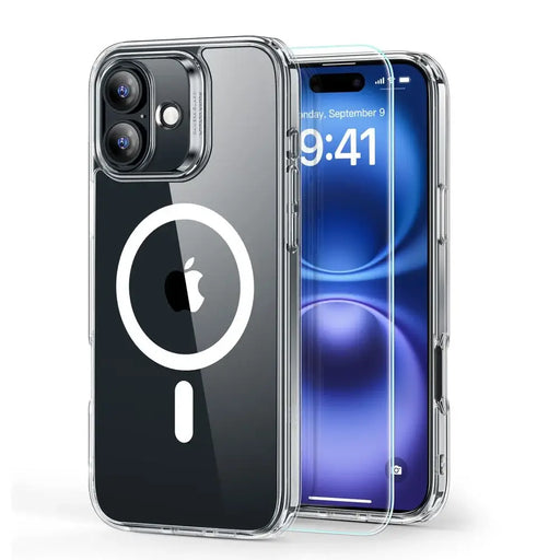 ESR Classic Hybrid Halolock MagSafe Case + Tempered Glass for iPhone 16 Plus - Clear - Cell phone cases