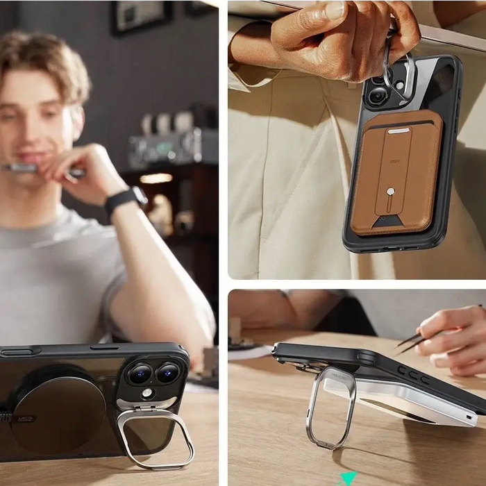 ESR Classic Hybrid Kickstand Halolock MagSafe iPhone 16 Plus + Tempered Glass Screen Protector - Black - Cell phone