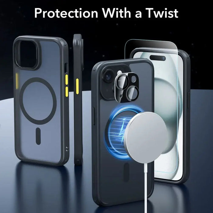 ESR Classic Pro Set Halolock MagSafe Case + Glass for Display and Camera for iPhone 15 - Black - Cell phone cases
