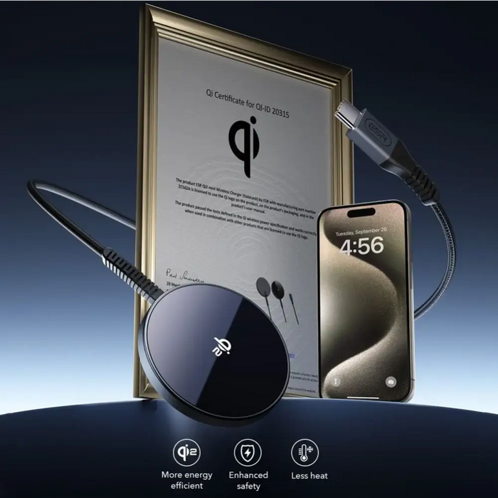 ESR Halolock Qi2 Mini Wireless Charger 15W with MagSafe - Black - Cell phone USB charger<<<HurtelXML