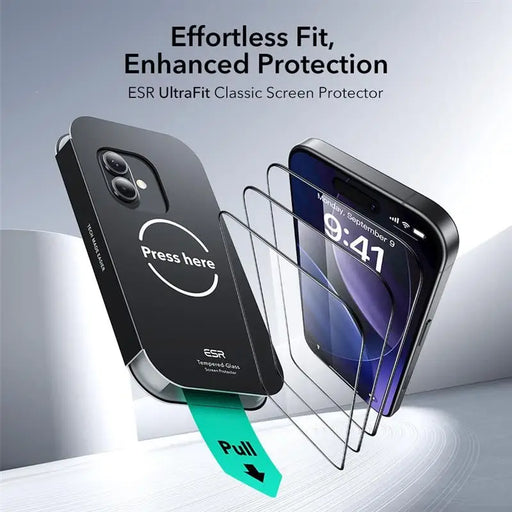 ESR UltraFit Tempered Glass 2-pack for iPhone 16 Pro / 17 - transparent - Cell phone tempered glass<<<HurtelXML