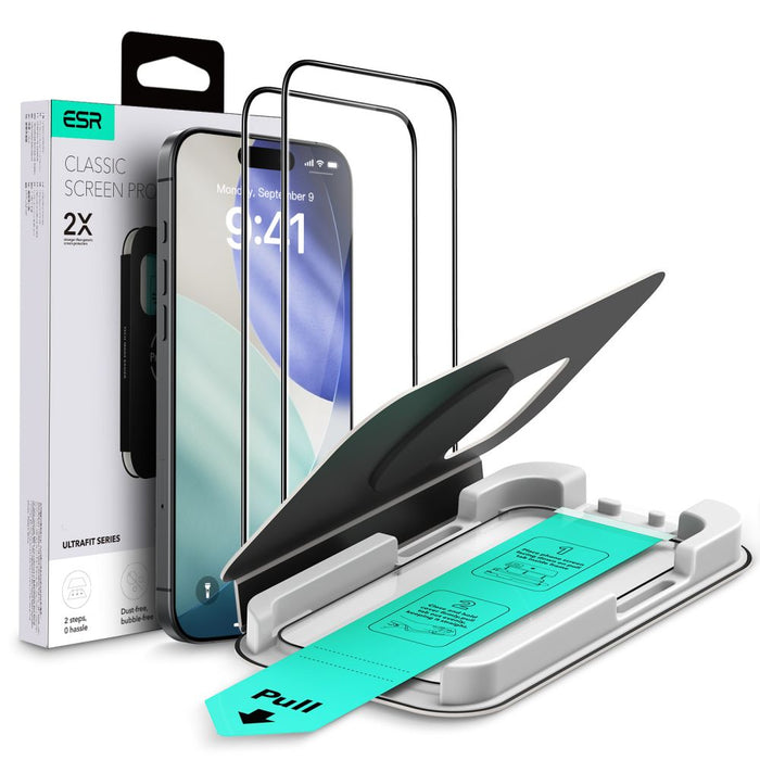 ESR UltraFit Tempered Glass 2-pack for iPhone 16 Pro / 17 - transparent
