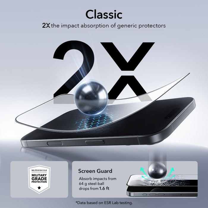 ESR UltraFit Tempered Glass 2-pack for iPhone 16 Pro / 17 - transparent