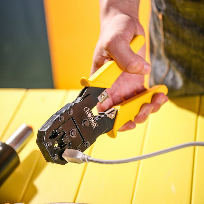 Ethernet Crimper 4/6/8P RJ45/RJ14/RJ12/RJ9 Deli Tools EDL2468 (yellow) - Pliers<<<Tools<<<InnproXML