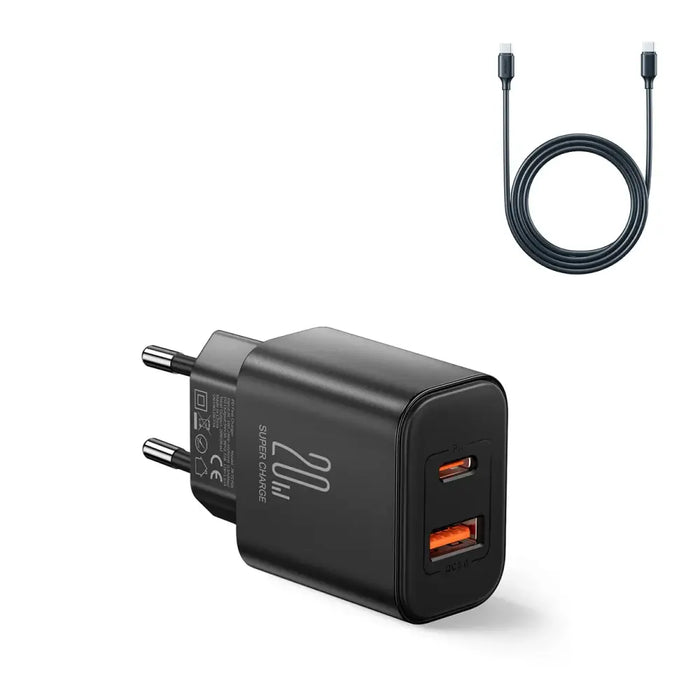 EU Joyroom JR-TCF05 20W USB-A USB-C charger + USB-C cable - black - Lightning