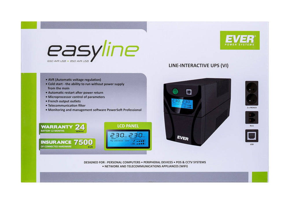 Ever EASYLINE 650 AVR USB Line-Interactive 0.65 kVA 360 W