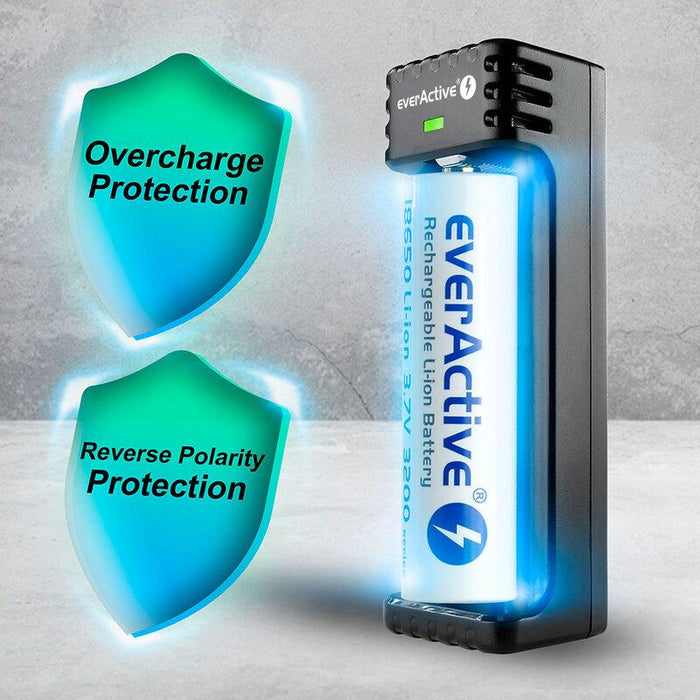 Charger for LiIon batteries 3.7v CR18650,CR123,14500 1 socket USB micro LC-100 EverActive