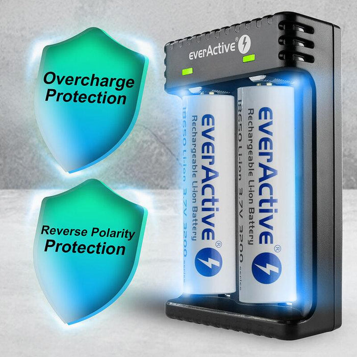 Charger for LiIon batteries 3.7v CR18650,CR123,14500 2 sockets USB micro LC-200 EverActive