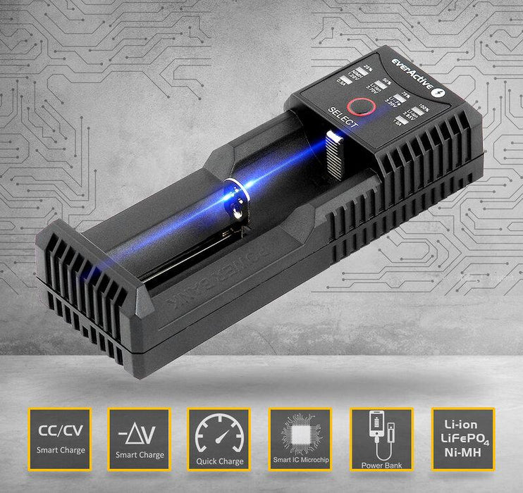 Charger for LiIon/NiMh batteries 3.7v/1.2v universal 1 socket USB micro UC-100 EverActive