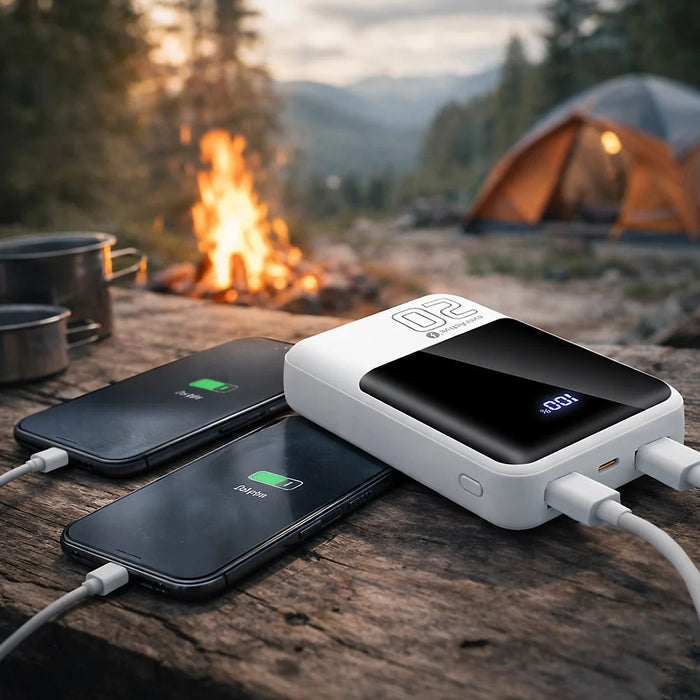 Powerbank 20 000mAh, 2x USB, 1x USB-C 22,5W, QC4+, LCD screen, white